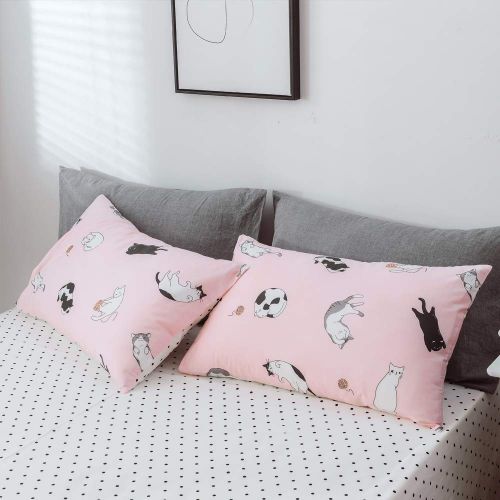  BHUSB Cats Print Duvet Cover Sets Cartoon Pink 100% Soft Cotton 3 Piece Reversible Bedding Collection Sets for Kids Boys Girls Gift, Zipper Closure Teens Bedding Sets Twin Size