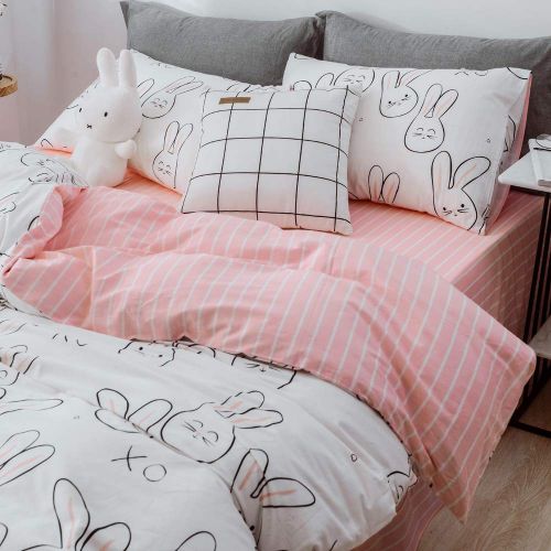  BHUSB Cats Print Duvet Cover Sets Cartoon Pink 100% Soft Cotton 3 Piece Reversible Bedding Collection Sets for Kids Boys Girls Gift, Zipper Closure Teens Bedding Sets Twin Size