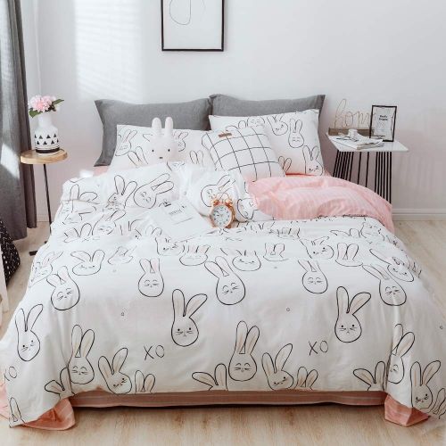  BHUSB Cats Print Duvet Cover Sets Cartoon Pink 100% Soft Cotton 3 Piece Reversible Bedding Collection Sets for Kids Boys Girls Gift, Zipper Closure Teens Bedding Sets Twin Size