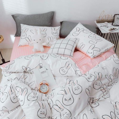  BHUSB Cats Print Duvet Cover Sets Cartoon Pink 100% Soft Cotton 3 Piece Reversible Bedding Collection Sets for Kids Boys Girls Gift, Zipper Closure Teens Bedding Sets Twin Size