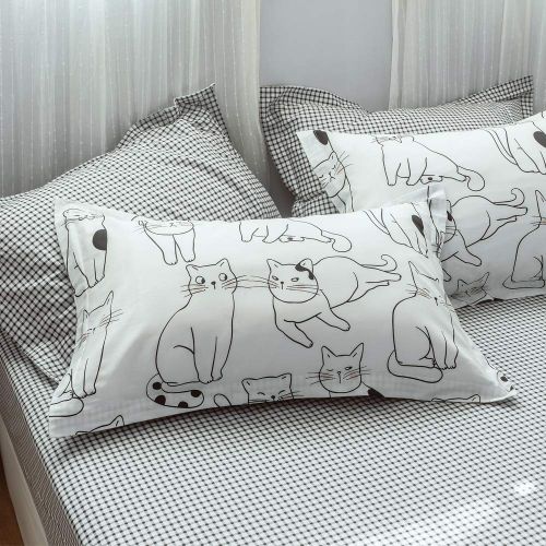  BHUSB Cats Print Duvet Cover Sets Cartoon Pink 100% Soft Cotton 3 Piece Reversible Bedding Collection Sets for Kids Boys Girls Gift, Zipper Closure Teens Bedding Sets Twin Size