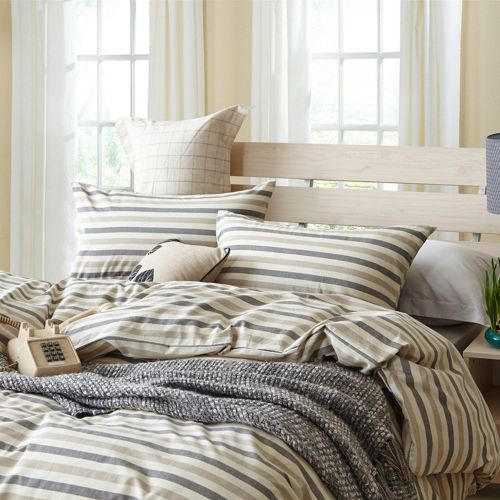  BHUSB Full Stripe Duvet Cover Soft Washed Cotton Queen Bedding Sets with Geometric Pattern Kids Boys Bedding Collection Include 2 Pillow Case and 1 Comforter Cover,Zipper Closure,4