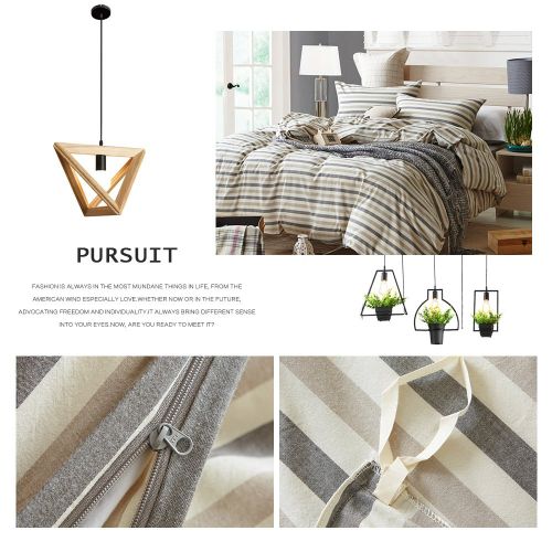  BHUSB Full Stripe Duvet Cover Soft Washed Cotton Queen Bedding Sets with Geometric Pattern Kids Boys Bedding Collection Include 2 Pillow Case and 1 Comforter Cover,Zipper Closure,4