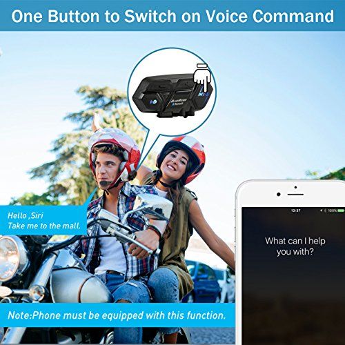  BIBENE Motorcycle Bluetooth 4.1 Helmet Headset and Intercom Communication Systems Kit, Supports 8 riders group intercom, Handsfree Calls Voice Command 12hrs with Speakers headphones for M