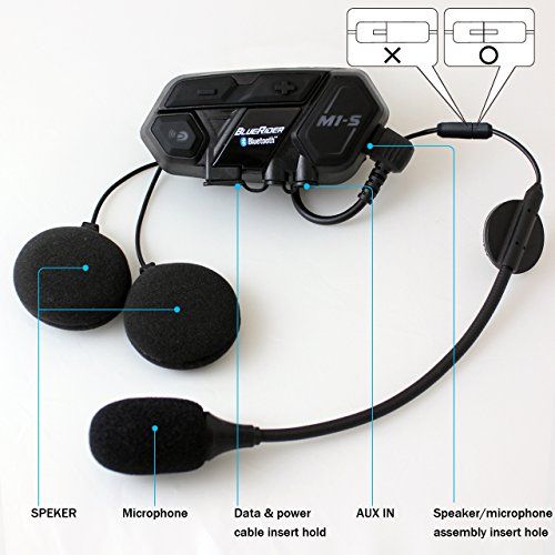  BIBENE Motorcycle Bluetooth 4.1 Helmet Headset and Intercom Communication Systems Kit, Supports 8 riders group intercom, Handsfree Calls Voice Command 12hrs with Speakers headphones for M