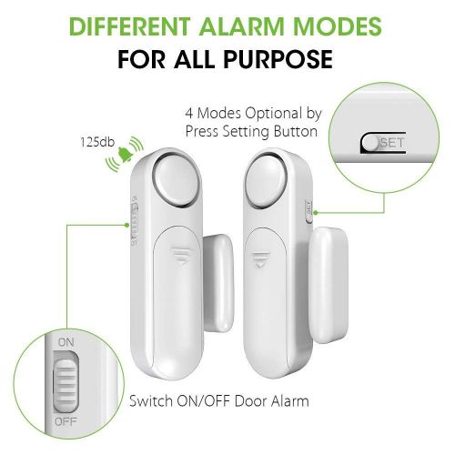  BIBENE Door Alarm System Home Security DIY Kit, DoorWindow Contact Sensor with 4 Alarm Modes and Long Battery Life-5 Packs