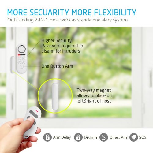  BIBENE Door Alarm System Home Security DIY Kit, 4 Zones, Loud 130dB, 2-In-1 Host, One Button Remote, Expandable 40 Door Window Motion Sensors, Password Required Burglar Alert Secur