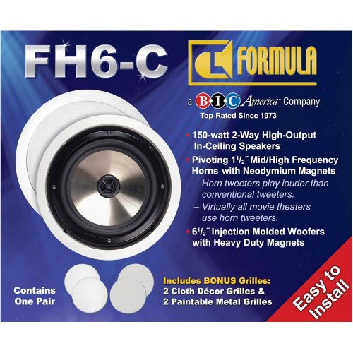  BIC America FH6-C 6.5-Inch 150-Watt 2-Way In-Ceiling Speakers with Swivel MidHigh Frequency Horns