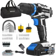 Bielmeier 20V MAX Cordless Drill Set, Drill kit with Lithium-Ion and charger,3/8 inches Keyless Chuck, Electric Drill with 2-variable speed switch LED Drill 2 pcs Brush and 58pcs D