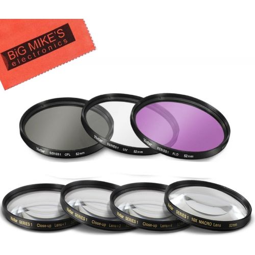  BIG MIKES ELECTRONICS 52mm 7PC Filter Set for Nikon D3100, D3200, D3300, D5100, D5200, D5300, D5500 with NIKKOR 18-55mm f/3.5-5.6G VR II Lens - Includes 3 PC Filter Kit (UV-CPL-FLD) and 4 PC Close Up Fi