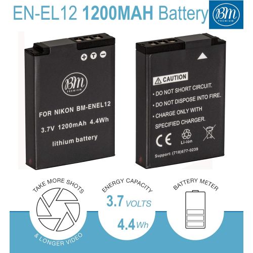  BIG MIKES ELECTRONICS BM Premium 2 EN-EL12 Batteries & Dual Charger for Nikon Coolpix A1000 B600 W300 A900 AW100 AW110 AW120 AW130 S6300 S8100 S8200 S9050 S9200 S9300 S9400 S9500 S9700 S9900 P330 P340 K