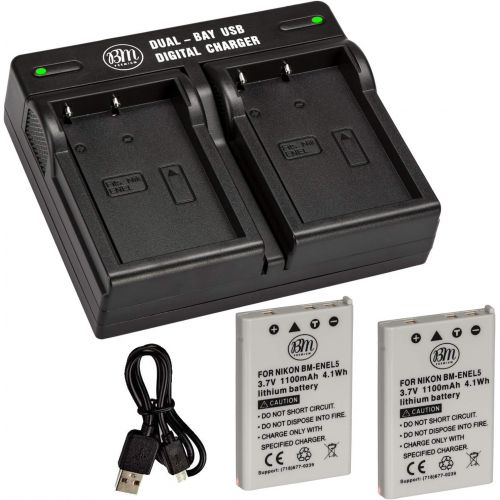  BIG MIKES ELECTRONICS BM Premium 2-Pack of EN-EL5 Batteries and USB Dual Battery Charger for Nikon Coolpix P80, P90, P100, P500, P510, P520, P530 Digital Camera