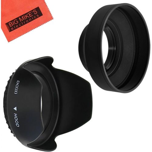  BIG MIKES ELECTRONICS 52mm Tulip Flower Lens Hood + 52mm Soft Rubber Lens Hood for Select Canon, Nikon, Olympus, Panasonic, Pentax, Sony, Sigma, Tamron SLR Lenses, Digital Cameras and Camcorders + Micro