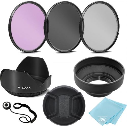  BIG MIKES ELECTRONICS 3 Piece Filter Kit (UV-CPL-FLD) + Tulip Lens Hood + Soft Rubber Hood + Lens Cap + for Select Canon, Nikon, Sony, Olympus, Panasonic, Fuji, Sigma SLR Lenses, Cameras and Camcorders