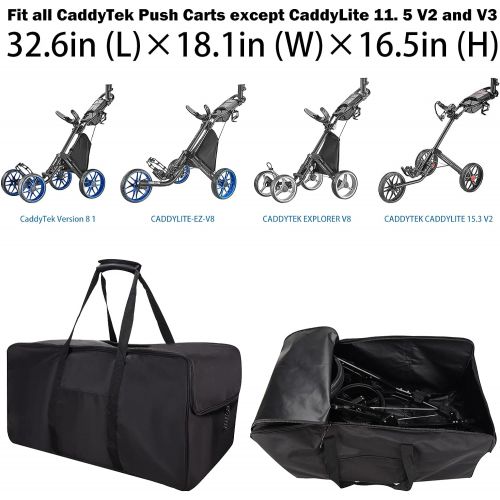  BIG TEETH Golf Push Cart Bag 3 Wheel Folding Carry Bag for Caddytek,Carts Cover Protector Black Extra-Large Capacity Cover Collapsible