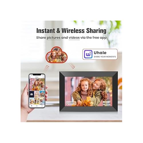  BIGASUO 10.1 Inch WiFi Digital Picture Frame, IPS HD Touch Screen Cloud Smart Photo Frames with Built-in 32GB Memory, Wall Mountable, Auto-Rotate, Share Photos Instantly from Anywhere-Great Gift