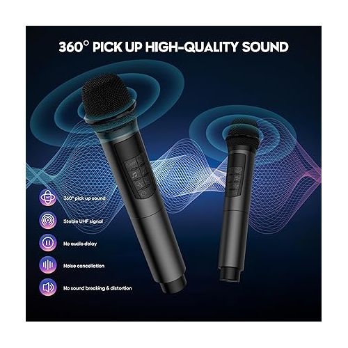  BIGASUO Karaoke Machine with Rich Deep Bass Explosive Flashing Lights for Adults Portable Bluetooth Singing PA Speaker System with 2 UHF Wireless Microphones for Home Party Wedding Outdoor