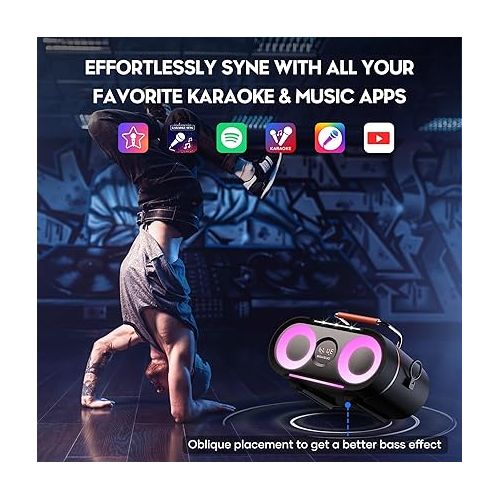  BIGASUO Karaoke Machine with Rich Deep Bass Explosive Flashing Lights for Adults Portable Bluetooth Singing PA Speaker System with 2 UHF Wireless Microphones for Home Party Wedding Outdoor