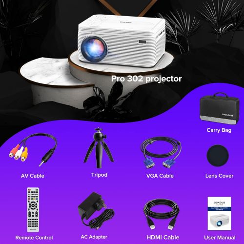  BIGASUO Upgrade HD Bluetooth Projector Built in DVD Player, Mini Video Projector 1080P Supported Compatible with TV/HDMI/VGA/AV/USB/TF SD Card, Portable Outdoor Movie Projector
