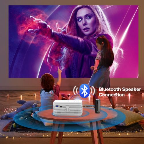  BIGASUO Upgrade HD Bluetooth Projector Built in DVD Player, Mini Video Projector 1080P Supported Compatible with TV/HDMI/VGA/AV/USB/TF SD Card, Portable Outdoor Movie Projector