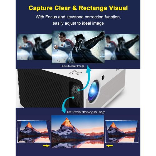  Native 1080P Projector Bluetooth with Digital Zoom&HiFi Stereo, BIGASUO Outdoor Movie Projector, 8000L Home Portable Projector Compatible HDMI,USB,AV,TV[100Screen Included]