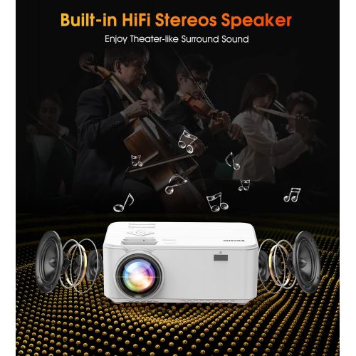  Outdoor Movie Projector with Screen - 7500L 1080P HD 200 Supported Home Theater Projector, BIGASUO Mini Video Projector for iPhone, Phone, Laptop, PC, DVD, PS4, HDMI ,USB Devices (