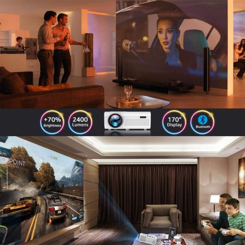  BIGASUO Projector, Portable Bluetooth Projector 2400 Lumens, Mini Projector Compatible with Fire TV Stick, PS4, Xbox, 170 Display and 1080P Supported with Free HDMI Cable