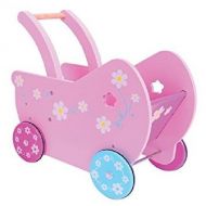 BIGJIGS PRETTY PINK WOODEN DOLLS PRAM CHILDS TODDLERS WALKING AID BUGGY NEW