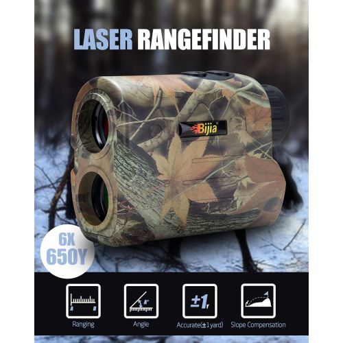  BIJIA Hunting Rangefinder - 650Yards Multi-Function Laser Archery Rangefinder for Bow Hunting,Shooting, Golf,Camping with Slope Correction,Flag-locking with Vibration,Speed,Angle,S