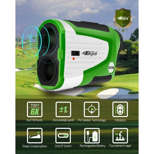  BIJIA Golf Rangefinder with Slope Switch-700Yards 6X Laser Range Finder with Slope On/Off Switch Rechargeable High Precision Flaglock/Scan/Slope/Angle/Speed/Vibration for Golfing/T