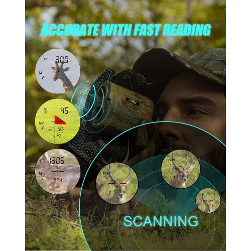  BIJIA Hunting Rangefinder-6X 650/1200Yards Multifunction Laser Rangefinder for Hunting,Shooting, Golf,Camping with Slope Correction,Flag-Locking with Vibration,Speed,Angle,Scan,Dis