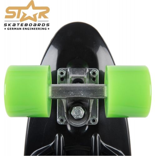  BIKESTAR Vintage Cruiser Retro Skateboard for Adults, Teens and Kids Age 8 Years Beginner and Advanced Riders 60mm Wheels Black Green