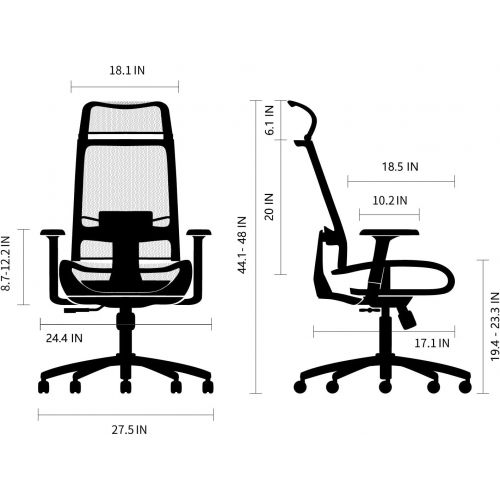  Bilkoh Mesh Office Chair Ergonomic Office Chair Computer Desk Chair, Mesh Seat and Back, Wide Headrest, Adjustable Lumbar Support and 3D Armrest (Black)