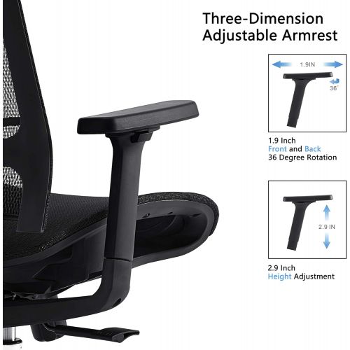  Bilkoh Mesh Office Chair Ergonomic Office Chair Computer Desk Chair, Mesh Seat and Back, Wide Headrest, Adjustable Lumbar Support and 3D Armrest (Black)