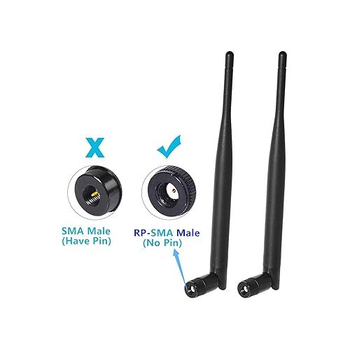  Bingfu Dual Band WiFi 2.4GHz 5GHz 5.8GHz 6dBi MIMO RP-SMA Male Antenna (2-Pack) for WiFi Router Wireless Network Card USB Adapter Security IP Camera Video Surveillance Monitor