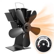 BINGONE Upgraded 5 Blades Heat Powered Stove Fan with Magnetic Thermometer Silent Operation Eco Fireplace Fan for Wood/Log Burning Stoves