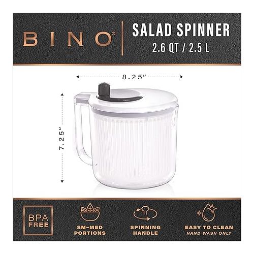  BINO | Salad Spinner - 2.6 Qt | Small Manual Lettuce Spinner with Built-in Draining System | Salad Spinner, Colander, and Water Pitcher in One | Fruit & Vegetable Basket Colander | Kitchen Gadgets