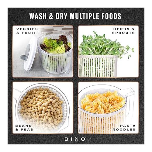  BINO | Salad Spinner - 2.6 Qt | Small Manual Lettuce Spinner with Built-in Draining System | Salad Spinner, Colander, and Water Pitcher in One | Fruit & Vegetable Basket Colander | Kitchen Gadgets