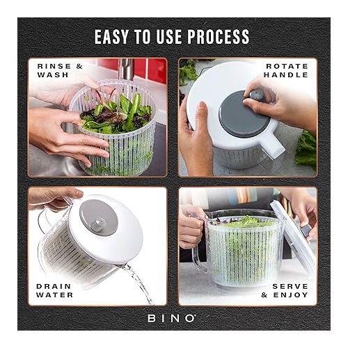  BINO | Salad Spinner - 2.6 Qt | Small Manual Lettuce Spinner with Built-in Draining System | Salad Spinner, Colander, and Water Pitcher in One | Fruit & Vegetable Basket Colander | Kitchen Gadgets