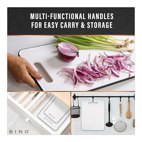  BINO Cutting Board - 2-Piece Chopping Boards | BPA-Free Plastic, Durable, Large Surface, Multipurpose, Dual-Sided, Dishwasher Safe | Charcuterie Accessories | Home & Kitchen Utensils