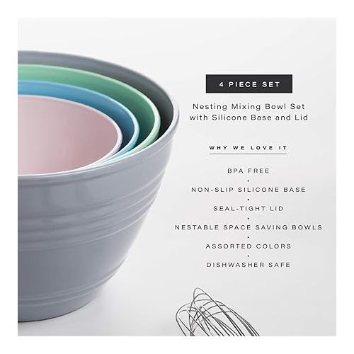  BINO | Mixing Bowl Set with Lids | Versatile Plastic Bowls for Kitchen Mixing, Serving, and Storage - 4-Piece Mixing Bowl Set in Various Sizes | Space-Saving Nesting Design | Dishwasher Safe