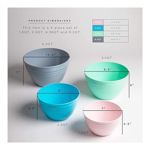  BINO | Mixing Bowl Set with Lids | Versatile Plastic Bowls for Kitchen Mixing, Serving, and Storage - 4-Piece Mixing Bowl Set in Various Sizes | Space-Saving Nesting Design | Dishwasher Safe