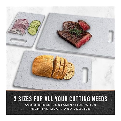  BINO Cutting Board - 3-Piece Chopping Boards | BPA-Free Plastic, Durable, Multipurpose, Dual-Sided, Dishwasher Safe, Easy to Clean | Charcuterie Accessories | Home & Kitchen Utensils