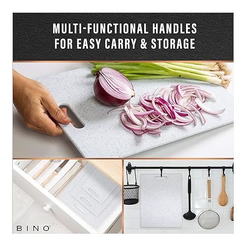  BINO Cutting Board - 3-Piece Chopping Boards | BPA-Free Plastic, Durable, Multipurpose, Dual-Sided, Dishwasher Safe, Easy to Clean | Charcuterie Accessories | Home & Kitchen Utensils