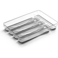 BINO 5-Slot Silverware Organizer for Drawer | Plastic Utensil Kitchen Drawers Tray Organization w/Grip Lining (Light Grey)