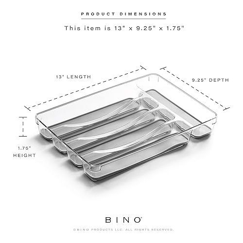  BINO 5-Slot Silverware Organizer for Drawer | Plastic Utensil Kitchen Drawers Tray Organization w/Grip Lining (Light Grey)