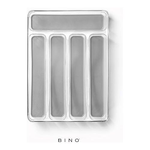  BINO 5-Slot Silverware Organizer for Drawer | Plastic Utensil Kitchen Drawers Tray Organization w/Grip Lining (Light Grey)