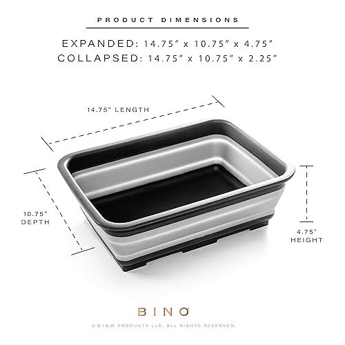  BINO Collapsible Wash Basin - Grey | Portable Dish Tub | Kitchen | Camping | Sink | Home Essentials | Baby Travel | Folding Dish Pan for Maximum Space Saving