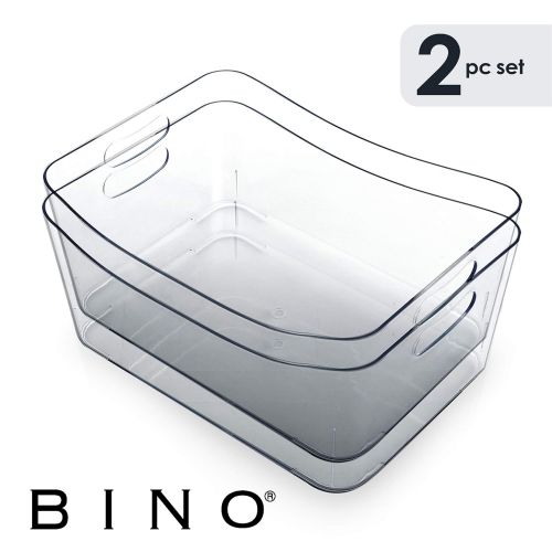  BINO Refrigerator, Freezer and Pantry Cabinet Storage Organizer Bin with Handles, Clear and Transparent Plastic Wide Nesting Food Container for Home and Kitchen - 2 Pack