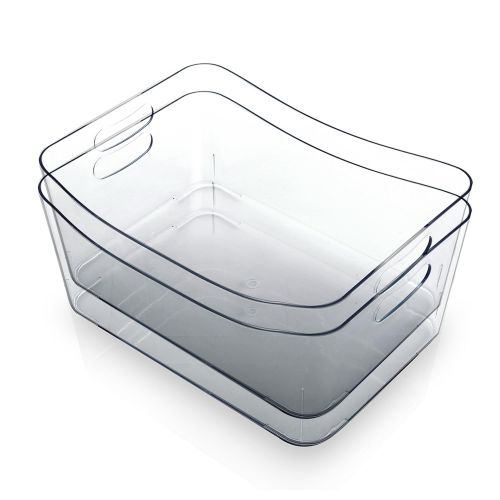  BINO Refrigerator, Freezer and Pantry Cabinet Storage Organizer Bin with Handles, Clear and Transparent Plastic Wide Nesting Food Container for Home and Kitchen - 2 Pack